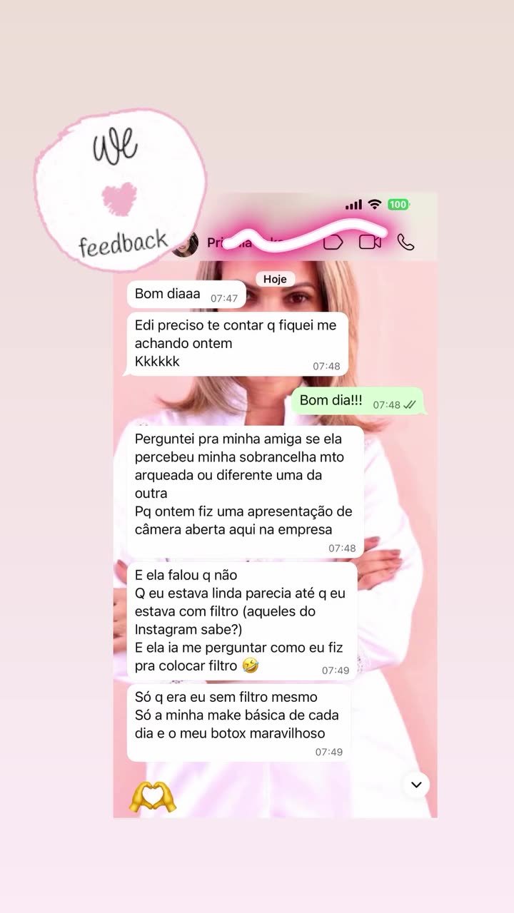 Vídeo com mensagens de cliente sobre o resultado natural do botox